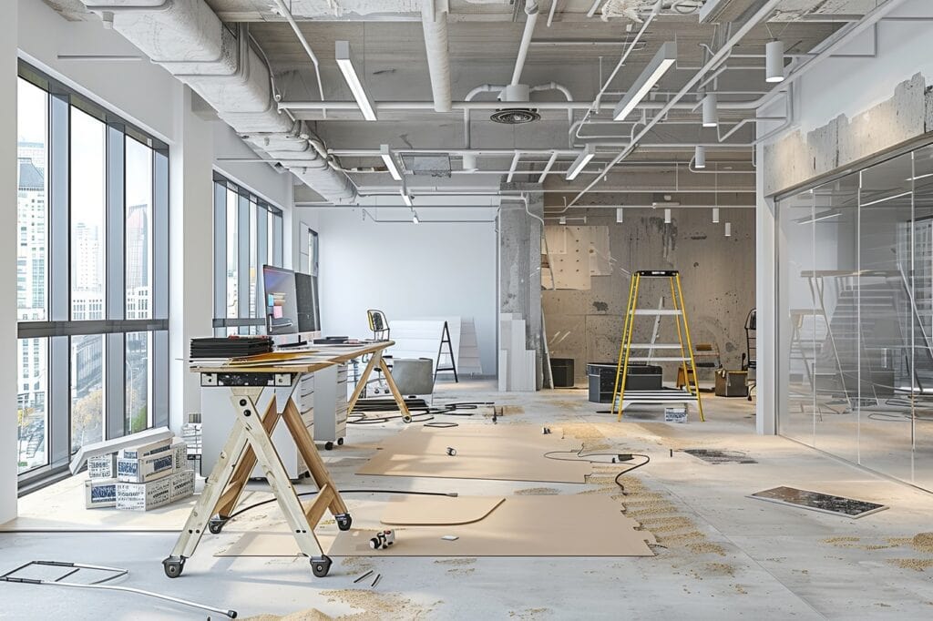 modern office space construction with new furniture fresh paint updated lighting tools 1024x682 1