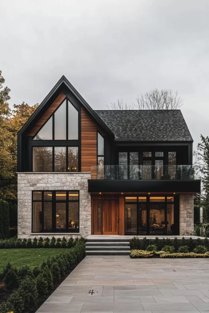 Custom-built modern home exterior with stone and wood facade by GMC Construction in the GTA