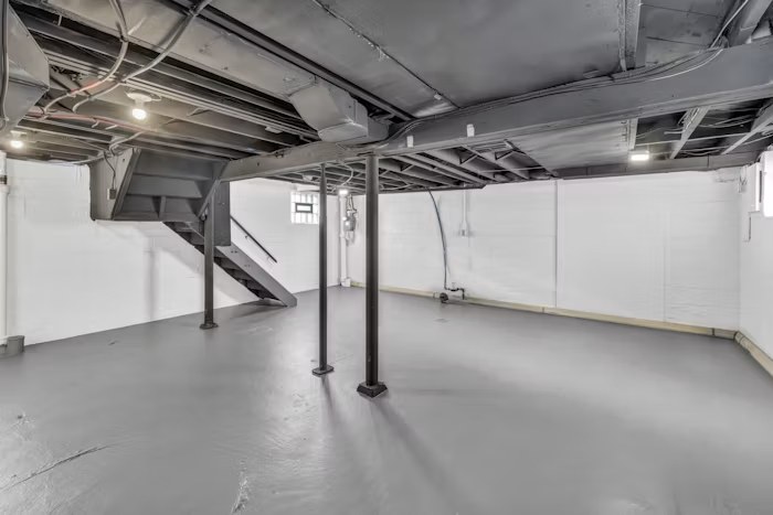 Soundproofed basement walls and ceiling