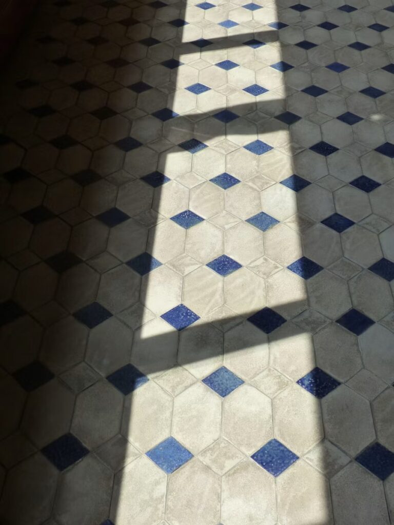 Tile installation in progress during a renovation