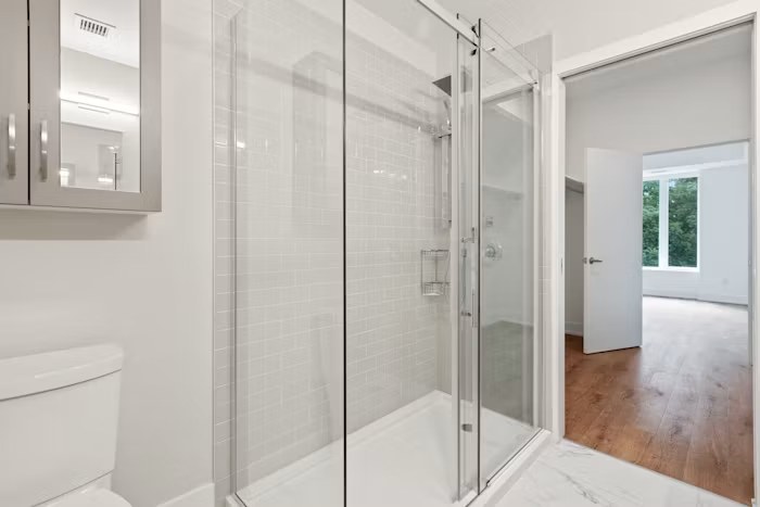 Clean, spotless glass shower enclosure